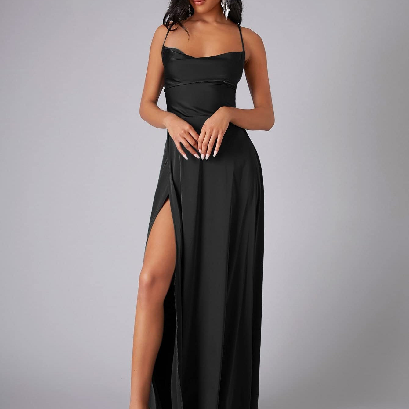 Emery | Satin Backless Slit Maxi Dress