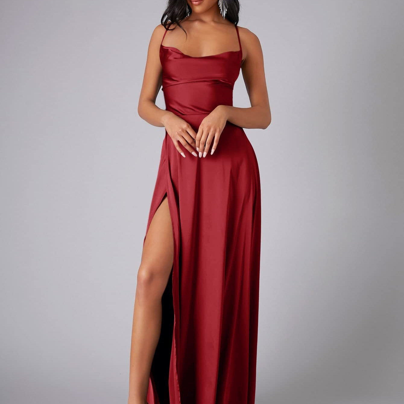 Emery | Satin Backless Slit Maxi Dress