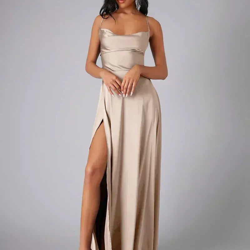 Emery | Satin Backless Slit Maxi Dress